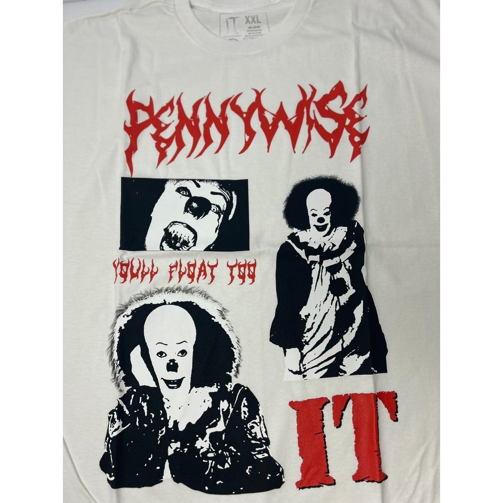 IT Pennywise Youll Float Too Graphic Tee Mens Size XXL White Red Short Sleeve - Picture 2 of 6